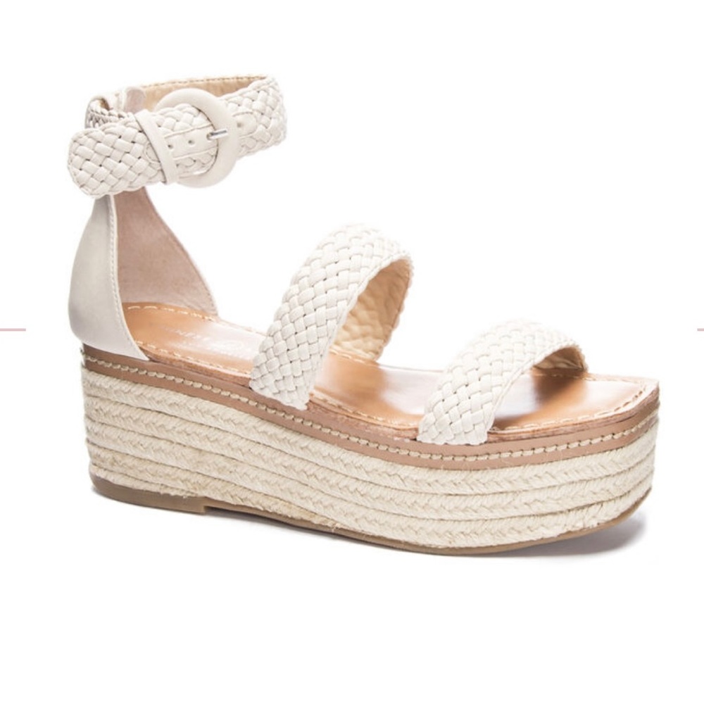 Chinese Laundry (Never Worn!) ZELLA Wedge Espadrille Sandal in Cream - size 6.5